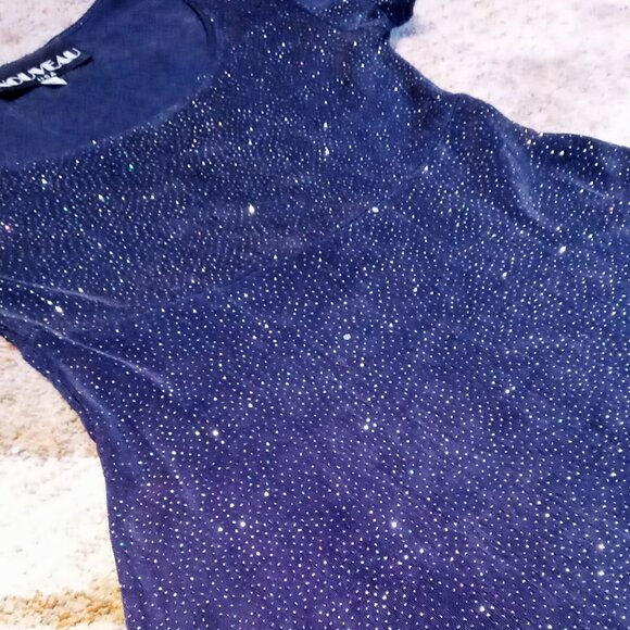 Stunning Nouveau Midnight Blue Sparkly Stretchy Vintage Party Cocktail Dress - Picture 11 of 15